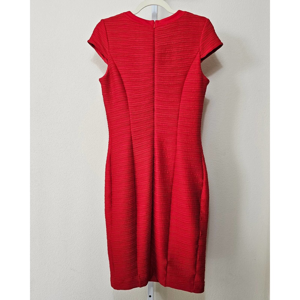 NUE by Shani Women's Red Form Fitting Short Sleeve Shirred Zipper Dress Sz M - Picture 6 of 15